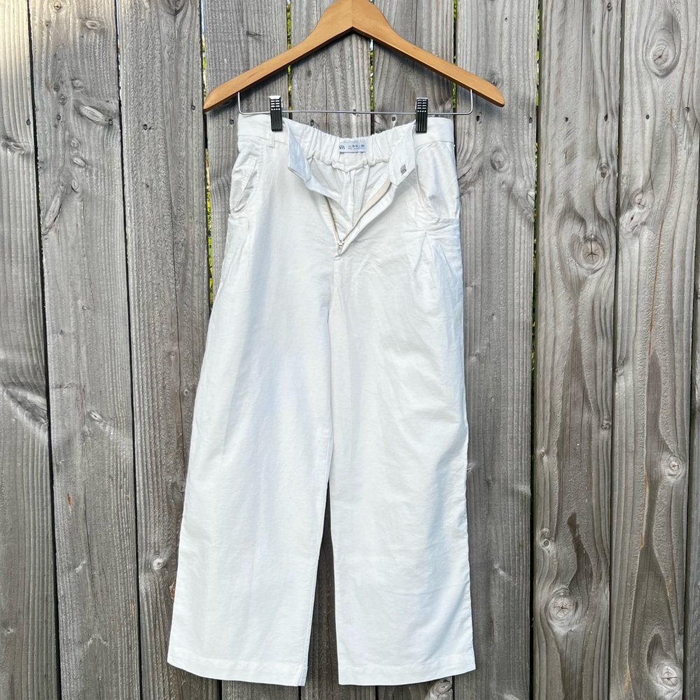 Zara White Cotton Long Straight Pants Girl's Size 13-14